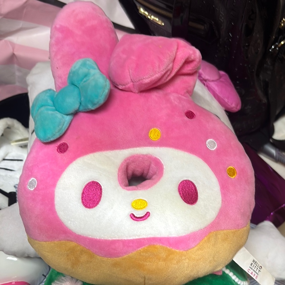 Pink and White Plush Toy with Bow